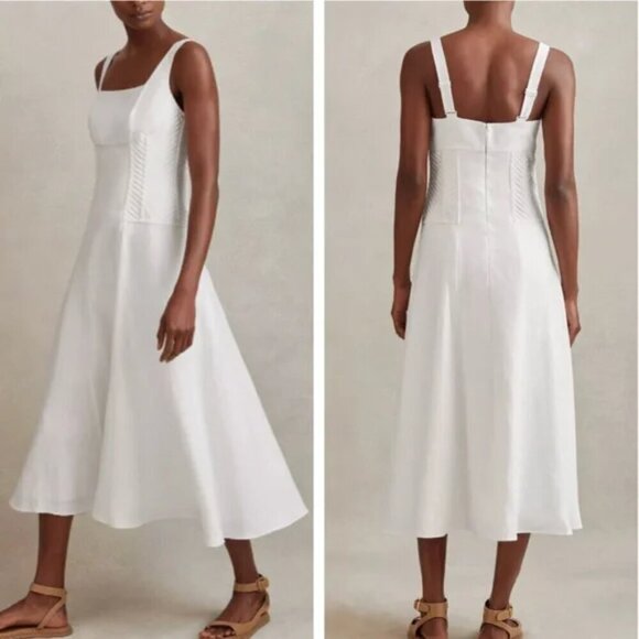 Reiss Dresses & Skirts - Reiss Etta Linen Sleeveless Corset Midi Dress White Size 10 NEW